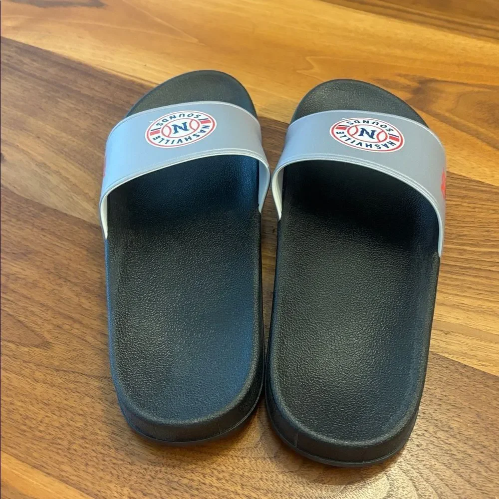 NEW Womens Nashville Sounds Triple A Baseball Gray Black Slides Sandals Size 8
